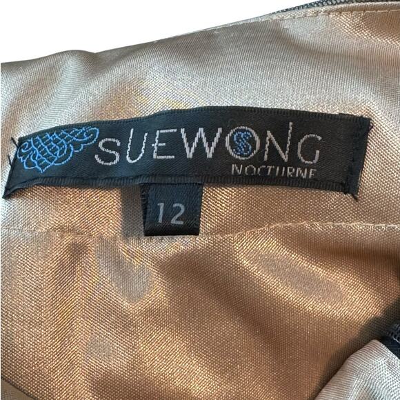 Sue Wong Nocturne Black Beaded Dress Size 12 Short Sleeve Floral Cocktail Party - Picture 8 of 10